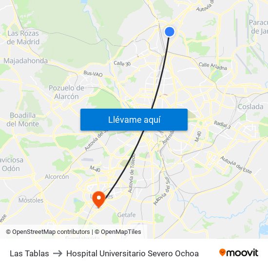 Las Tablas to Hospital Universitario Severo Ochoa map
