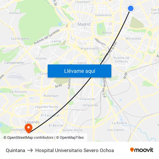 Quintana to Hospital Universitario Severo Ochoa map