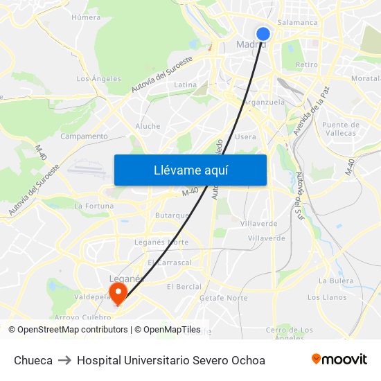 Chueca to Hospital Universitario Severo Ochoa map