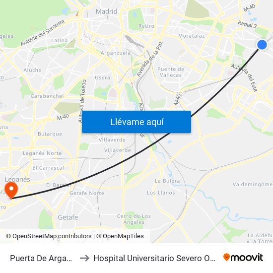 Puerta De Arganda to Hospital Universitario Severo Ochoa map