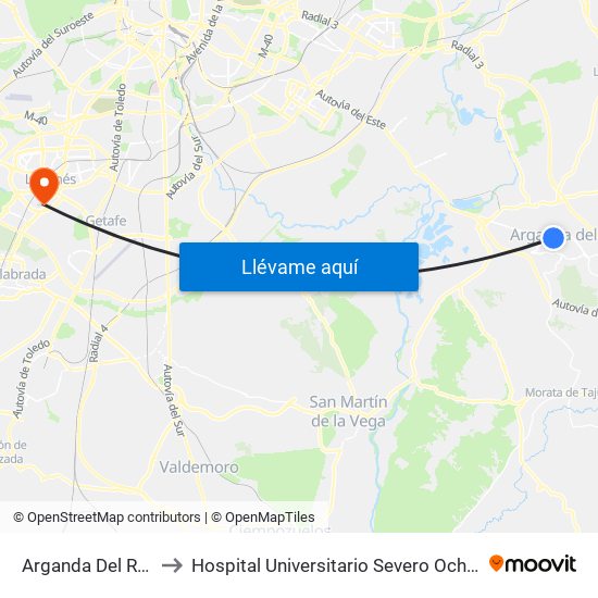 Arganda Del Rey to Hospital Universitario Severo Ochoa map