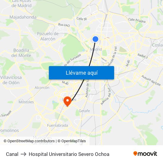 Canal to Hospital Universitario Severo Ochoa map