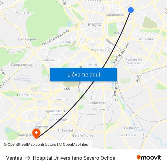 Ventas to Hospital Universitario Severo Ochoa map