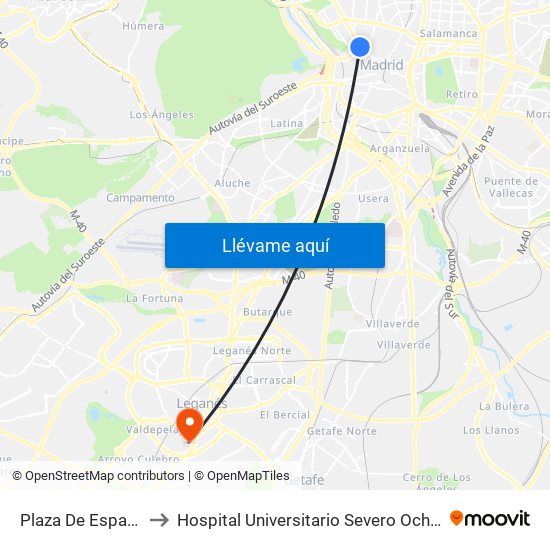 Plaza De España to Hospital Universitario Severo Ochoa map