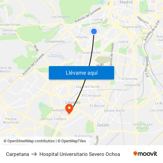 Carpetana to Hospital Universitario Severo Ochoa map