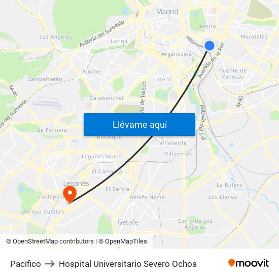 Pacífico to Hospital Universitario Severo Ochoa map