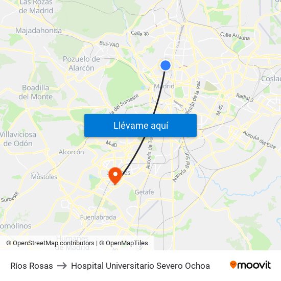 Ríos Rosas to Hospital Universitario Severo Ochoa map