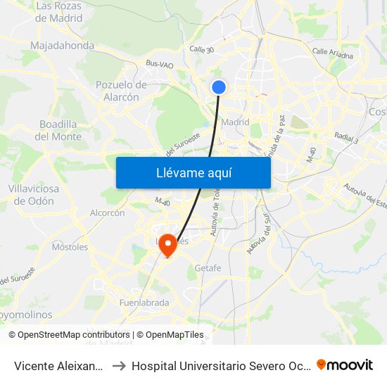 Vicente Aleixandre to Hospital Universitario Severo Ochoa map