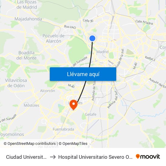 Ciudad Universitaria to Hospital Universitario Severo Ochoa map