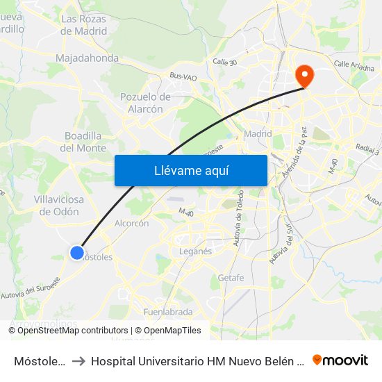 Móstoles - El Soto to Hospital Universitario HM Nuevo Belén (Clínica Maternidad Ntra. Sra. Belén) map