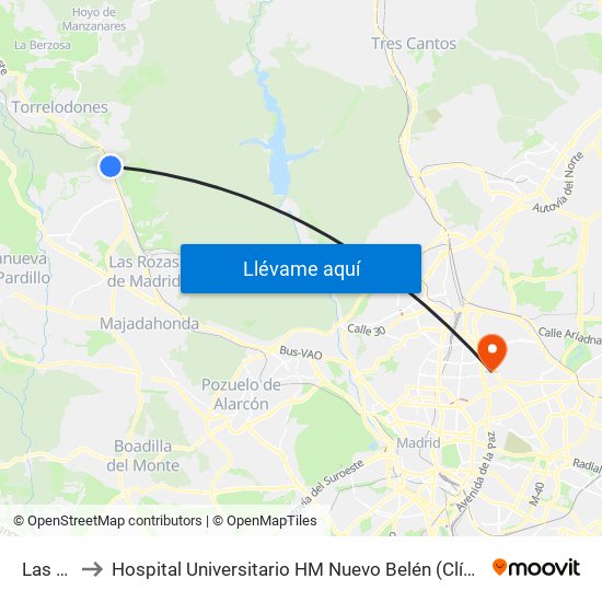 Las Matas to Hospital Universitario HM Nuevo Belén (Clínica Maternidad Ntra. Sra. Belén) map