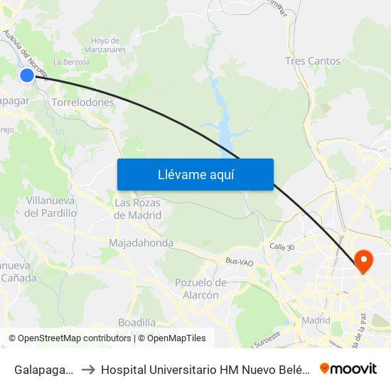 Galapagar - La Navata to Hospital Universitario HM Nuevo Belén (Clínica Maternidad Ntra. Sra. Belén) map