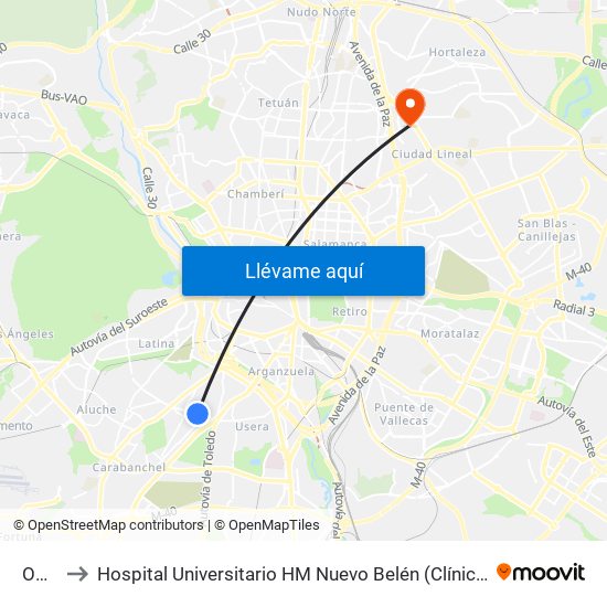 Opañel to Hospital Universitario HM Nuevo Belén (Clínica Maternidad Ntra. Sra. Belén) map