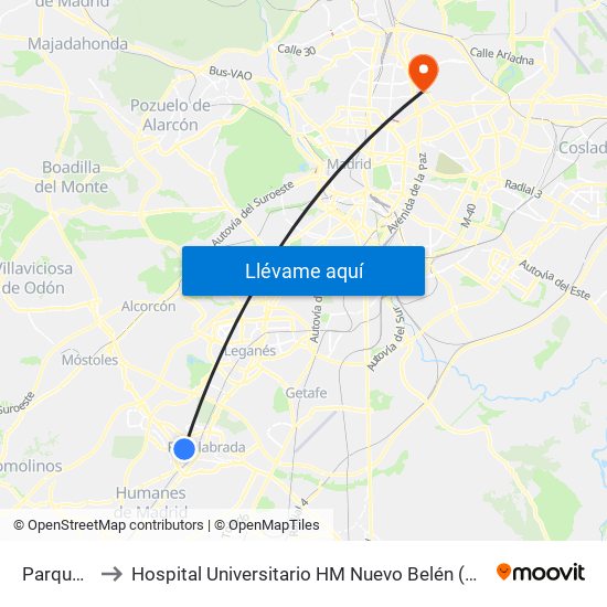 Parque Europa to Hospital Universitario HM Nuevo Belén (Clínica Maternidad Ntra. Sra. Belén) map
