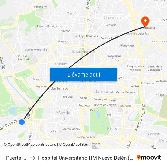 Puerta Del Ángel to Hospital Universitario HM Nuevo Belén (Clínica Maternidad Ntra. Sra. Belén) map