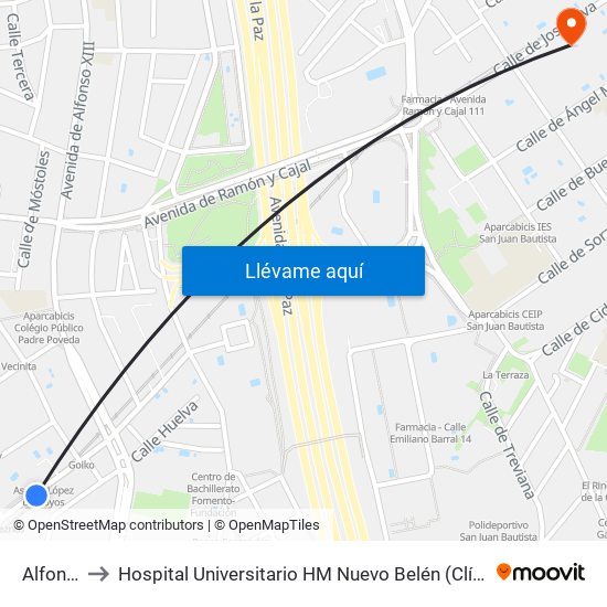 Alfonso XIII to Hospital Universitario HM Nuevo Belén (Clínica Maternidad Ntra. Sra. Belén) map