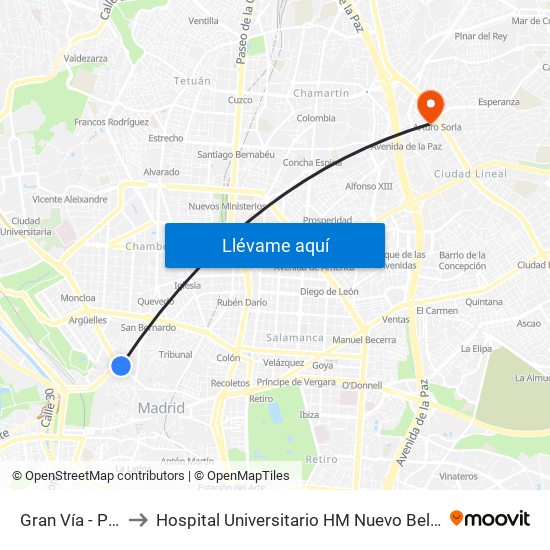 Gran Vía - Plaza De España to Hospital Universitario HM Nuevo Belén (Clínica Maternidad Ntra. Sra. Belén) map