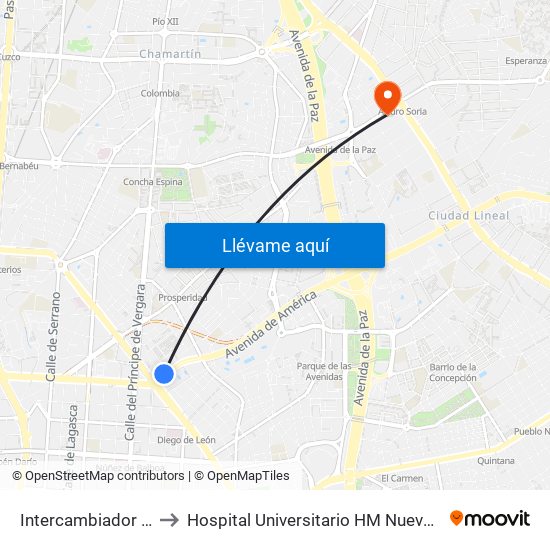 Intercambiador De Avenida De América to Hospital Universitario HM Nuevo Belén (Clínica Maternidad Ntra. Sra. Belén) map
