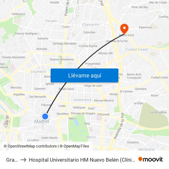 Gran Vía to Hospital Universitario HM Nuevo Belén (Clínica Maternidad Ntra. Sra. Belén) map