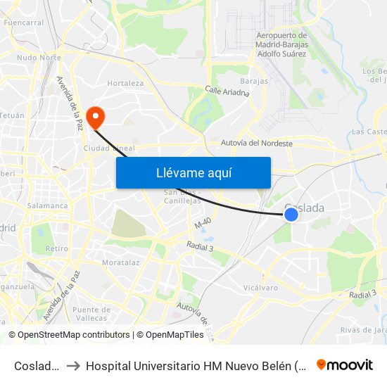 Coslada Central to Hospital Universitario HM Nuevo Belén (Clínica Maternidad Ntra. Sra. Belén) map