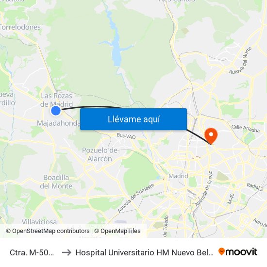 Ctra. M-505 - Burgocentro to Hospital Universitario HM Nuevo Belén (Clínica Maternidad Ntra. Sra. Belén) map