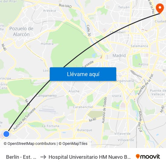 Berlín - Est. Alcorcón Central to Hospital Universitario HM Nuevo Belén (Clínica Maternidad Ntra. Sra. Belén) map