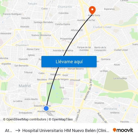 Atocha to Hospital Universitario HM Nuevo Belén (Clínica Maternidad Ntra. Sra. Belén) map