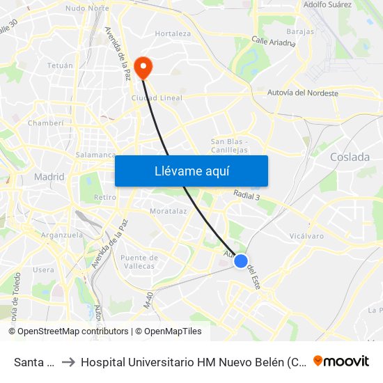 Santa Eugenia to Hospital Universitario HM Nuevo Belén (Clínica Maternidad Ntra. Sra. Belén) map