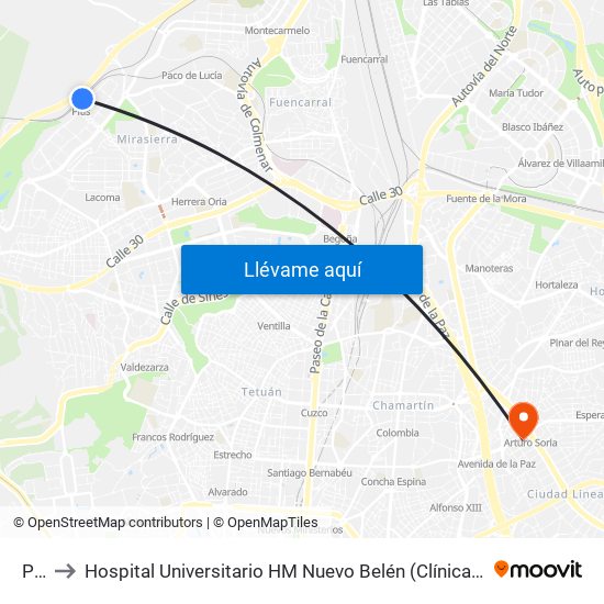 Pitis to Hospital Universitario HM Nuevo Belén (Clínica Maternidad Ntra. Sra. Belén) map