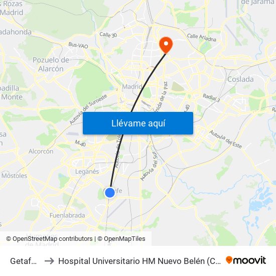 Getafe Centro to Hospital Universitario HM Nuevo Belén (Clínica Maternidad Ntra. Sra. Belén) map