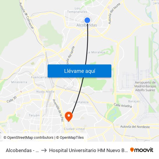 Alcobendas - S. S. De Los Reyes to Hospital Universitario HM Nuevo Belén (Clínica Maternidad Ntra. Sra. Belén) map