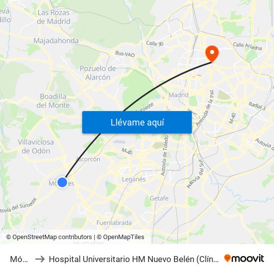 Móstoles to Hospital Universitario HM Nuevo Belén (Clínica Maternidad Ntra. Sra. Belén) map