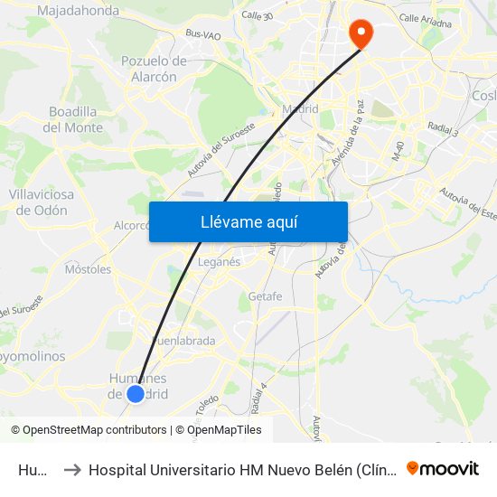 Humanes to Hospital Universitario HM Nuevo Belén (Clínica Maternidad Ntra. Sra. Belén) map