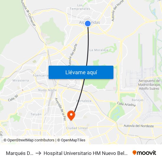 Marqués De La Valdavia to Hospital Universitario HM Nuevo Belén (Clínica Maternidad Ntra. Sra. Belén) map