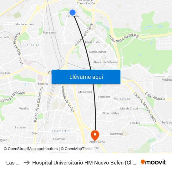 Las Tablas to Hospital Universitario HM Nuevo Belén (Clínica Maternidad Ntra. Sra. Belén) map
