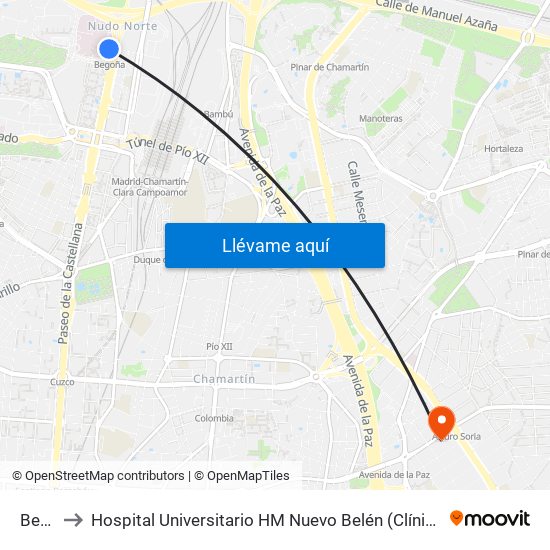 Begoña to Hospital Universitario HM Nuevo Belén (Clínica Maternidad Ntra. Sra. Belén) map