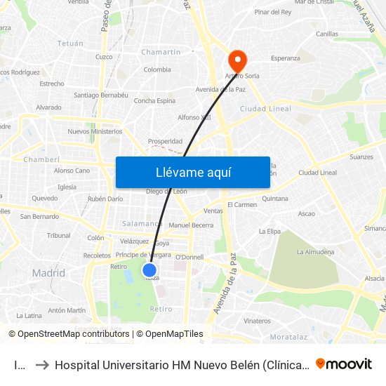 Ibiza to Hospital Universitario HM Nuevo Belén (Clínica Maternidad Ntra. Sra. Belén) map