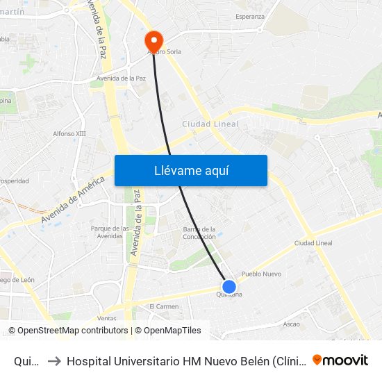 Quintana to Hospital Universitario HM Nuevo Belén (Clínica Maternidad Ntra. Sra. Belén) map