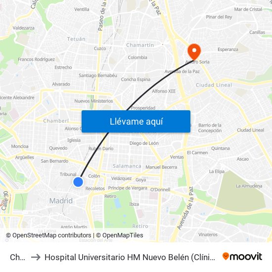 Chueca to Hospital Universitario HM Nuevo Belén (Clínica Maternidad Ntra. Sra. Belén) map