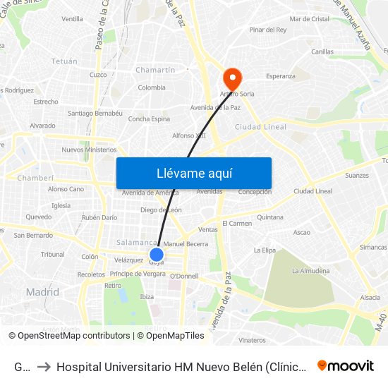 Goya to Hospital Universitario HM Nuevo Belén (Clínica Maternidad Ntra. Sra. Belén) map