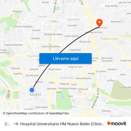 Callao to Hospital Universitario HM Nuevo Belén (Clínica Maternidad Ntra. Sra. Belén) map