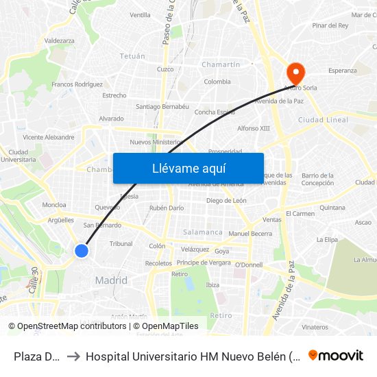 Plaza De España to Hospital Universitario HM Nuevo Belén (Clínica Maternidad Ntra. Sra. Belén) map
