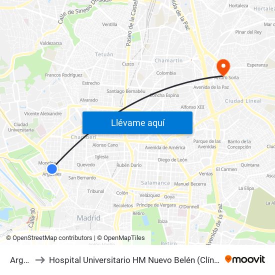 Argüelles to Hospital Universitario HM Nuevo Belén (Clínica Maternidad Ntra. Sra. Belén) map
