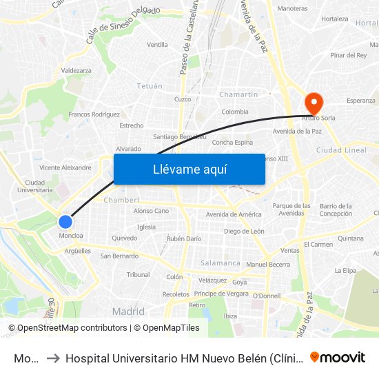 Moncloa to Hospital Universitario HM Nuevo Belén (Clínica Maternidad Ntra. Sra. Belén) map