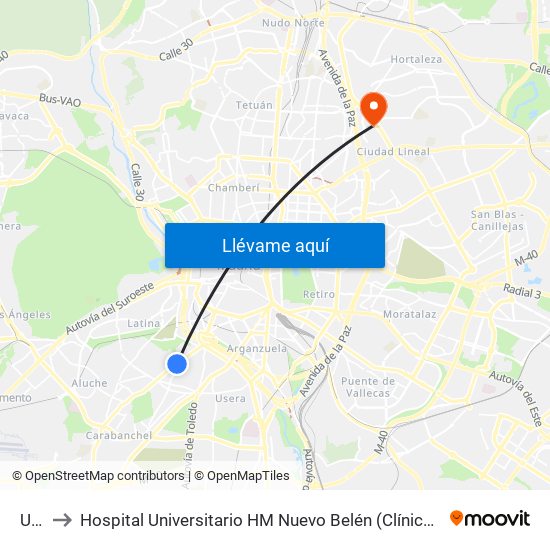 Urgel to Hospital Universitario HM Nuevo Belén (Clínica Maternidad Ntra. Sra. Belén) map