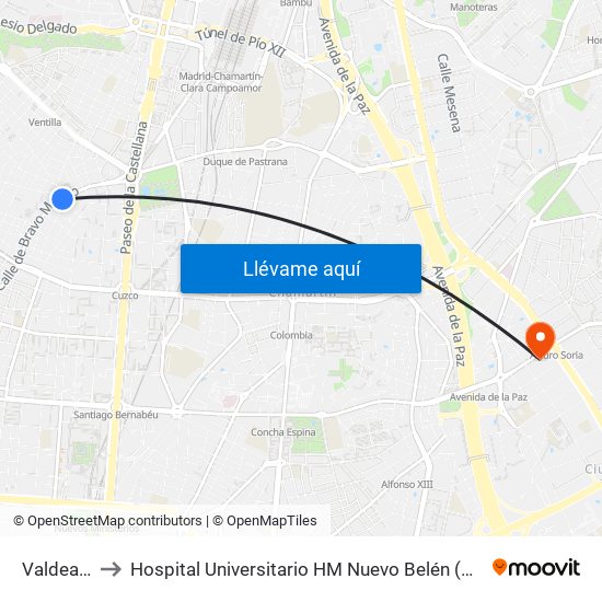 Valdeacederas to Hospital Universitario HM Nuevo Belén (Clínica Maternidad Ntra. Sra. Belén) map