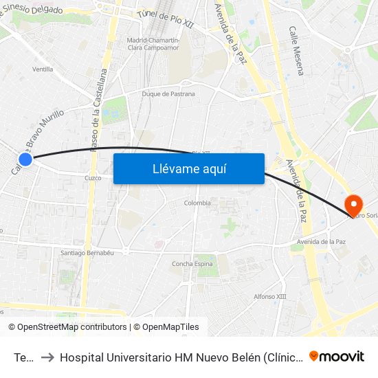 Tetuán to Hospital Universitario HM Nuevo Belén (Clínica Maternidad Ntra. Sra. Belén) map