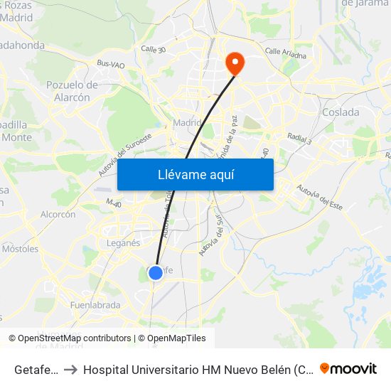 Getafe Central to Hospital Universitario HM Nuevo Belén (Clínica Maternidad Ntra. Sra. Belén) map
