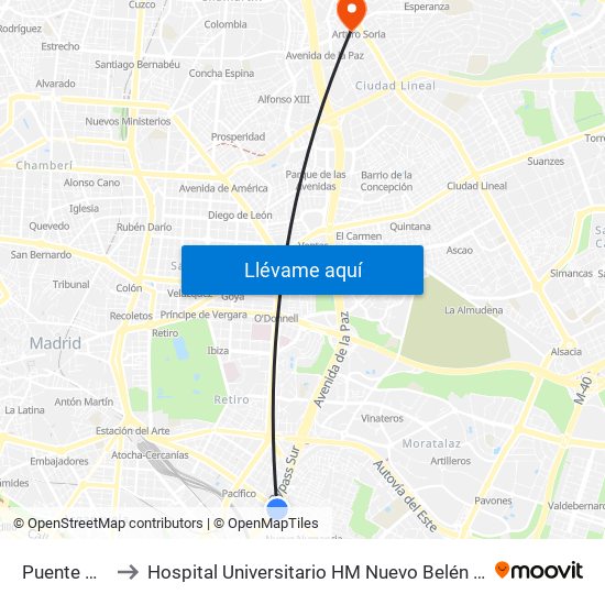 Puente De Vallecas to Hospital Universitario HM Nuevo Belén (Clínica Maternidad Ntra. Sra. Belén) map