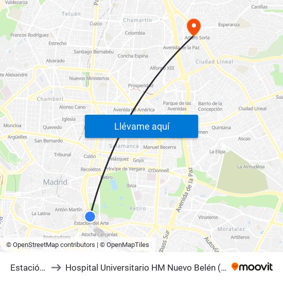Estación Del Arte to Hospital Universitario HM Nuevo Belén (Clínica Maternidad Ntra. Sra. Belén) map
